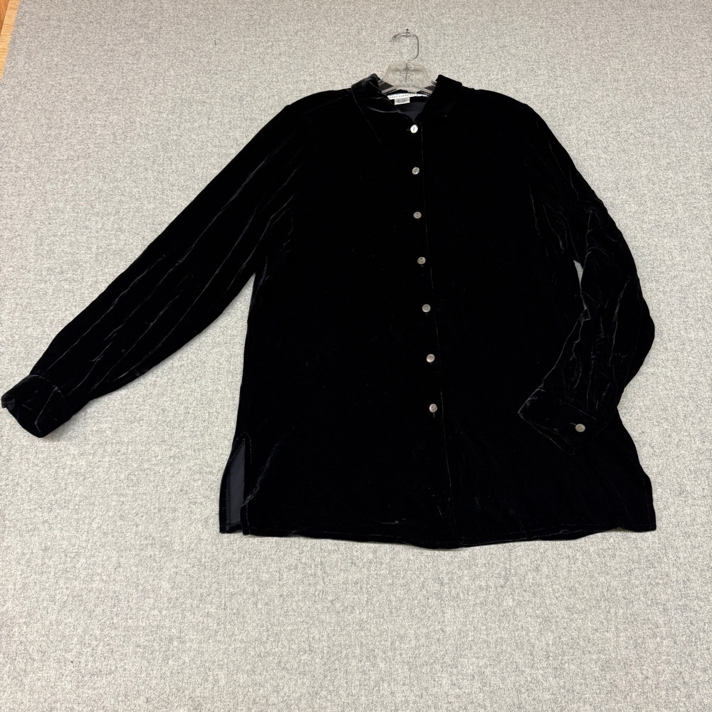 Real Clothes Saks Fifth Avenue Velvet Shirt Medium Black Silk Blend Button Down